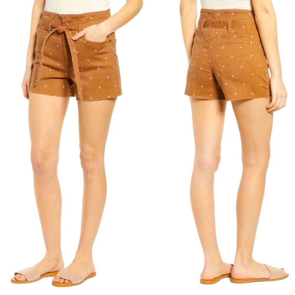 TINSEL Brown Polka Dot Paper Bag Belted Denim Shorts Size 28 NWOT Vintage Bambi